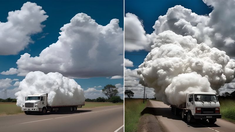 “Capturing Enchantment: The Magical Encounter of a Cloud-Laden Truck”