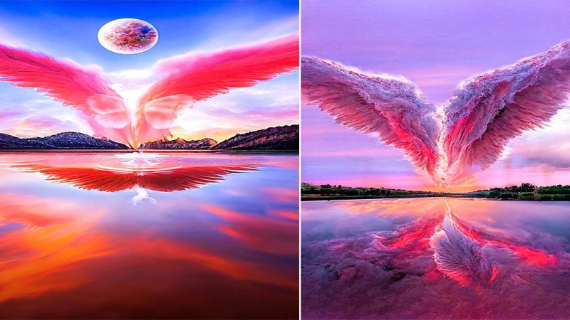 With Wings Spread, a Stunning Scene Emerges from the Red and Orange Painting in the Sky