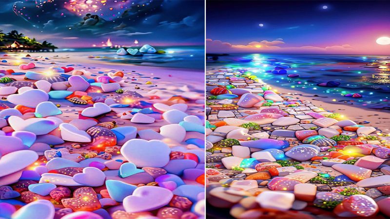 Piedras Coloridas en la Playa: Un Escenario Romántico y Hermoso para Disfrutar