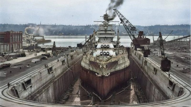 USS Mississippi (BB-41) in Dry Dock No. 4 at Puget Sound Navy Yard – October 22, 1940