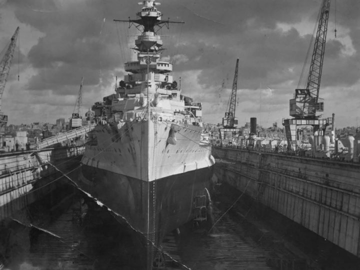 HMS Malaya: British Battleship in Floating Dock, Malta, circa 1937